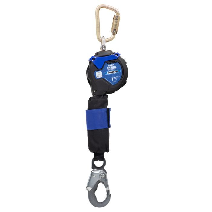 Werner R430011 - 11' Max Patrol Webbed Self-Retracting Lifeline with Steel Snap Hook on Lanyard End and Steel Carabiner Unit Connector