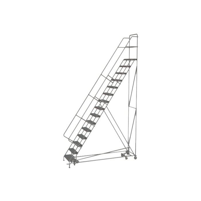 Tri-Arc KDAD115242 - 15 Step All-Directional 50° Safety Angle Steel Rolling Ladder with 24