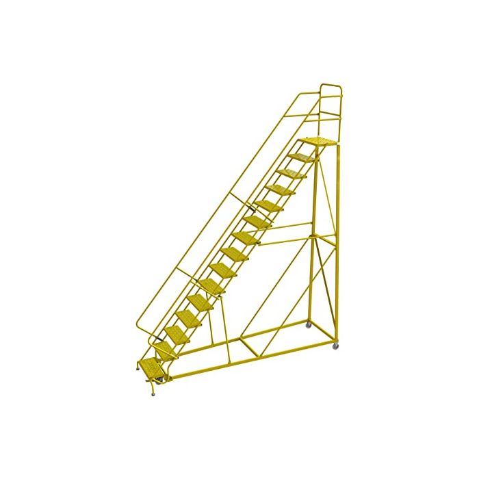 Tri-Arc KDEC115246-Y - 15 Step 50° Safety Angle Steel Rolling Ladder with 24