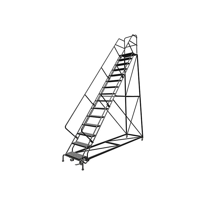 Tri-Arc KDEC115246 - 15  Step 50&deg; Safety Angle Steel Rolling Ladder with 24