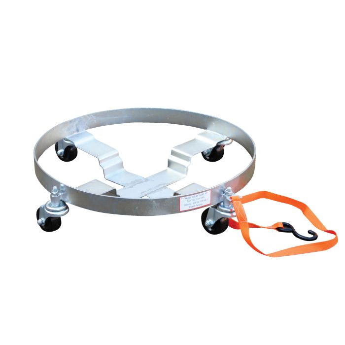 Vestil DRUM-QUAD-H Bright Zinc Finish Drum Dolly with Hard Rubber Casters and 900 lbs Capacity