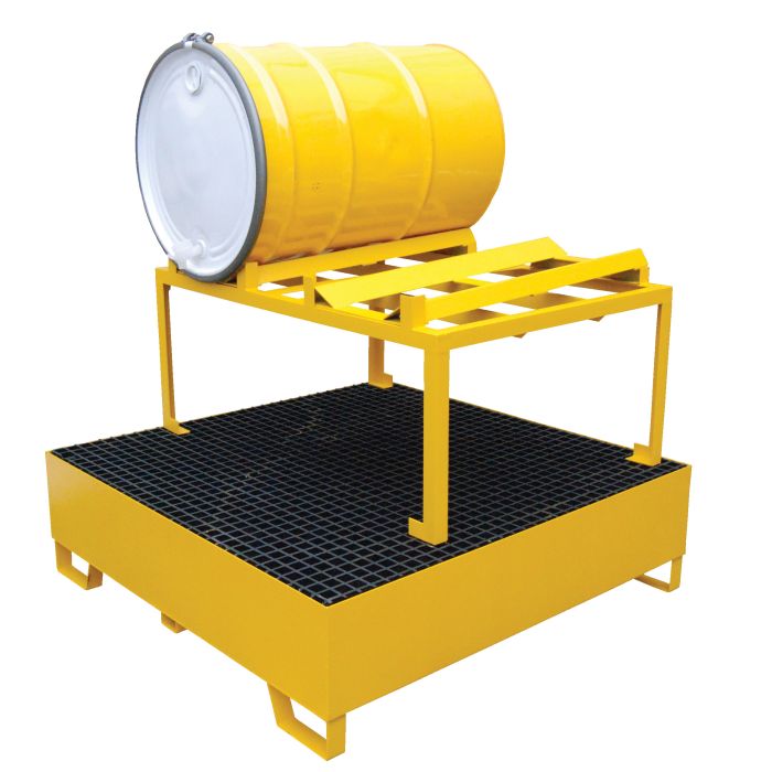 Vestil HSRB-YL-2 Horizontal Steel Retention Basin for 2 Drums with 1,200 lbs Capacity - 49