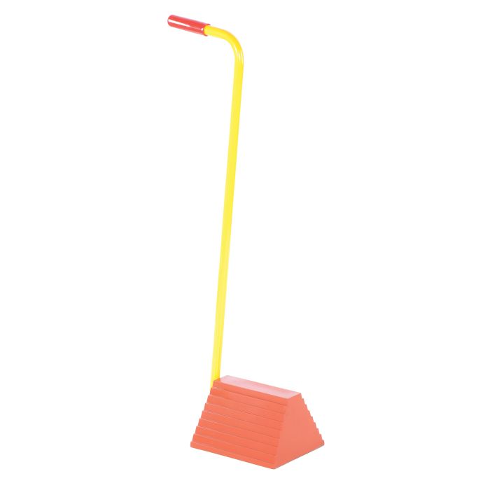 Vestil ORWC-8-ERGO Orange Molded Rubber Chock with ergonomic-style handle - 9-1/4