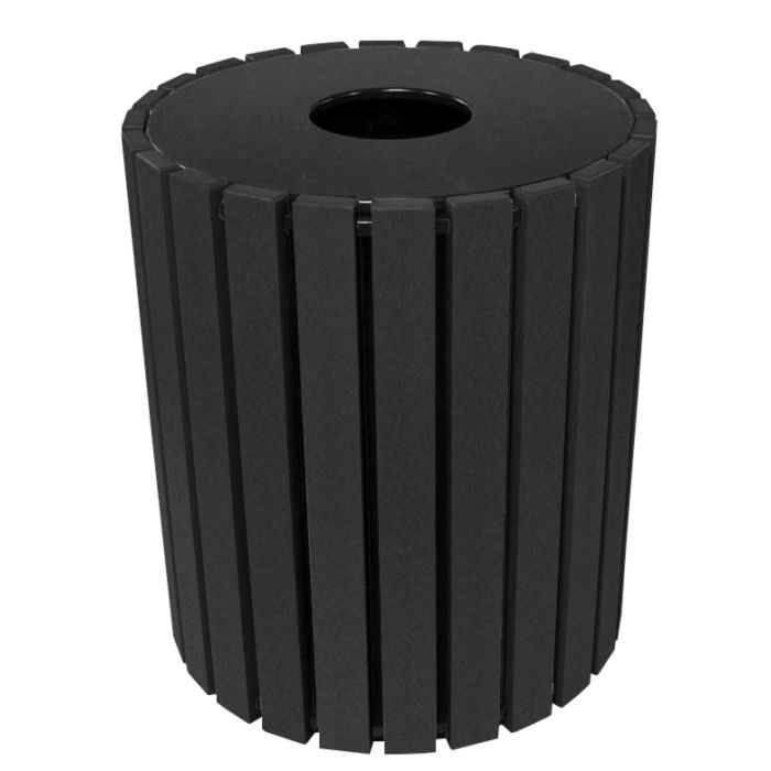 Vestil TR-PR-49-BK 49 Gallon Black Colored Round Trash and Waste Receptacle - 29-5/8