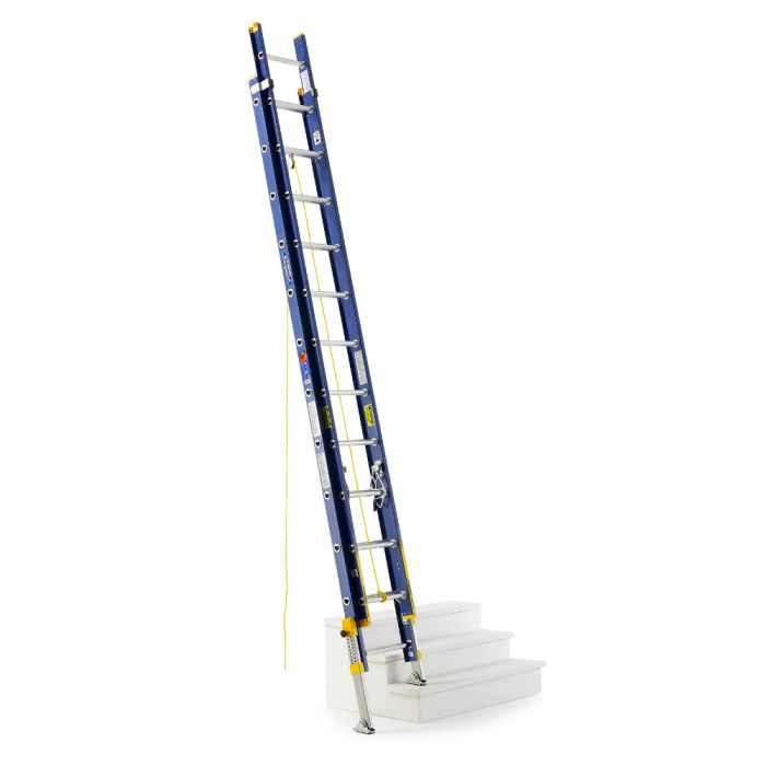 Werner D8200-2EQ Series Fiberglass Extension Ladders with Levelers Installed 300lb Capacity