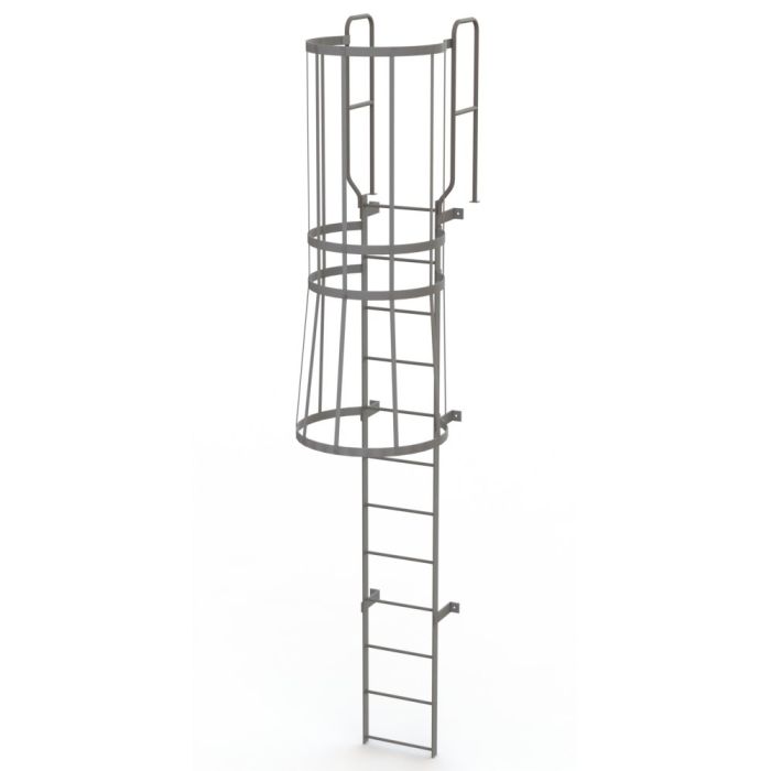 Tri-Arc WLFC1212 - 12 Rung Fixed Steel Ladder with Cage and Walk-Thru