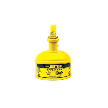 Justrite 10011 1 Pint Type I Yellow Steel Safety Can with Trigger Handle, Stainless Steel Flame Arrester & Self-Close Lid - Diesel