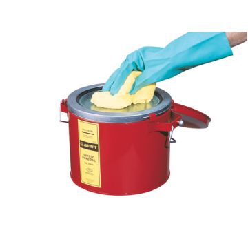 Justrite 10471 Steel Swab Pail with Dasher Plate for Sponging Operations and Hinged Cover - 6 Quart