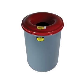 Justrite 26430Heavy Duty Steel Cease-Fire Waste Receptacle Safety Drum Can with Red Top - 30 Gallons