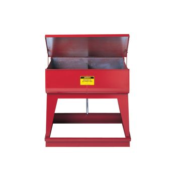 Justrite 27140 Red Floor Standing Twin Chamber Steel Rinse Tank with Foot-Operated Self-Close Cover and Drain Plugs - 8 Gallon