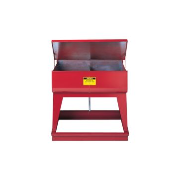 Justrite 27260 Red Floor Standing Twin Chamber Steel Rinse Tank with Foot-Operated Self-Close Cover and Drain Plugs - 18 Gallon