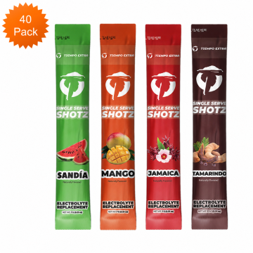 Overtime Tiempo Extra Low-Sugar Single Serve Electrolyte Drink Mix - 4 Agua Fresca Flavors - 10 Packs Each (40 Total Packs)