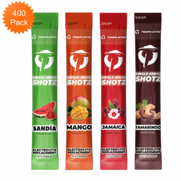 Overtime Tiempo Extra Low-Sugar Single Serve Electrolyte Drink Mix - 4 Agua Fresca Flavors - 100 Packs Each (400 Total Packs)