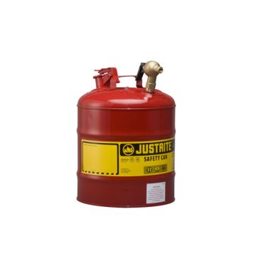 Justrite 7150147 Type I Steel Dispensing Safety Can with Top Lab Style Brass Faucet and Stainless Steel Flame Arrester - 5 Gallon