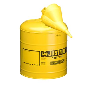 Justrite 7150210 - 5 Gallon Type I Yellow Safety Diesel Can with Funnel