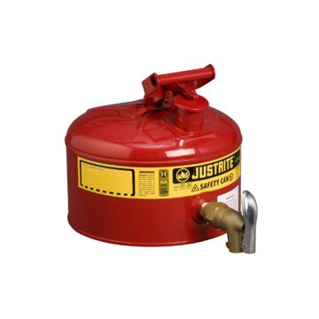 Justrite 7225150 Red Type I Steel Shelf Safety Can with Bottom Indutrial Style Faucet and Stainless Steel Flame Arrester - 2-1/2 Gallon