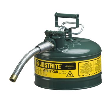Justrite 7225430 - 2.5 Gallon Type 2 AccuFlow Green Safety Oil Can 1" Hose