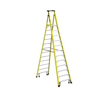 Werner PD7300 Series Type IAA 375lb Rated Fiberglass Podium Stepladders with Casters