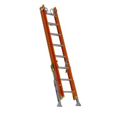 Werner D6200-2CL Fiberglass D-Rung Extension Ladder w/ Cable Hook, V-Rung, and Werner LevelSafe Pro Leveler