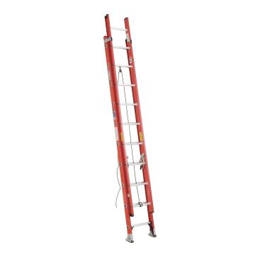 Werner D6220-2X0014 20' Fiberglass Extension Ladder with Levelers and Pole Strap - BULK