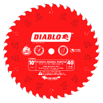 Diablo D1040UX 10" x 40 Tooth Ultimate General Purpose Saw Blade