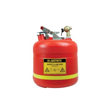 Justrite 14540 5-Gallon Polyethylene Dispensing Safety Can with Stainless Steel Hardware and Top Self-Close Brass Faucet - Flame Arrester