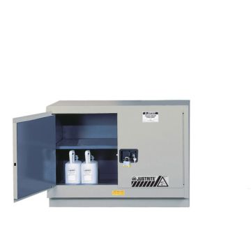 Justrite 8831042 Silver Chemcor Under Fume Hood Corrosives/Acids Safety Cabinet - 31 Gallon with 1 Shelf and 2 Manual Close Doors
