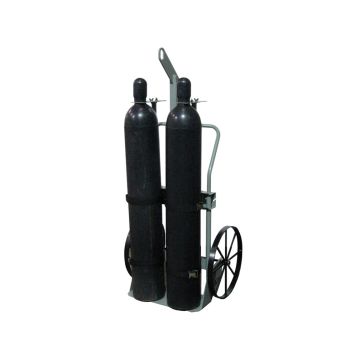 Justrite 35018 Double Cylinder Hand Truck with Hoist Ring and 20" Steel Wheels
