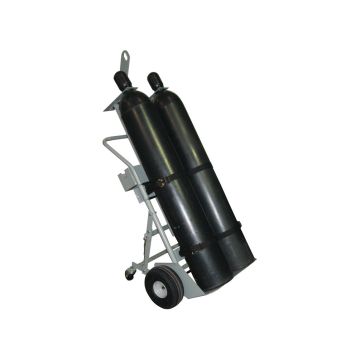 Justrite 35022 Double Cylinder Hand Truck with Hoist Ring and 10.5" Pneumatic Wheels - Rear Casters - Tool Tray
