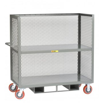 Little Giant Products T2-2448-6PY-FP Forkliftable 3-Sided Bulk Truck with Center Shelf - Flush - 24" x 48"
