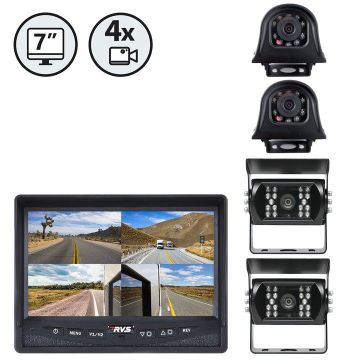 Rear View Safety Backup Camera Systems with Side Cameras and QuadView Monitors