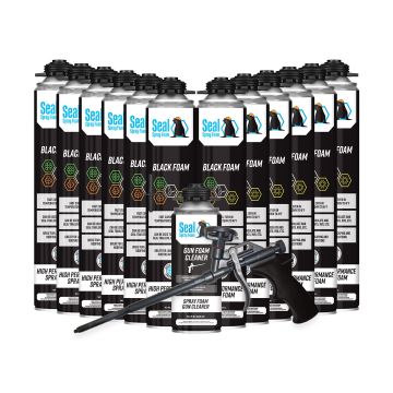 Seal Spray SEALASB12GC Black Gun Foam 24 oz. Can - 12 Pack with Gun Nozzle and Cleaner