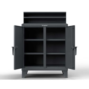 Strong Hold 34-SD-DS-284 Extreme Duty 12 GA Double Shift Shop Desk with 4 Shelves, Riser Shelf, 36x28x54 in