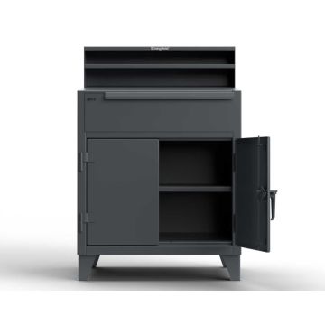 Strong Hold 34-SD-TD-281 Extreme Duty 12 GA Shop Desk with 1 Drawer, 1 Shelf, Riser Shelf, 36x28x54 in