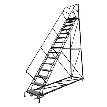 Tri-Arc KDEC115246 - 15  Step 50&deg; Safety Angle Steel Rolling Ladder with 24" Wide Serrated Treads