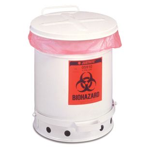 Justrite 05910 - 6 Gallon White Biohazard Waste Can