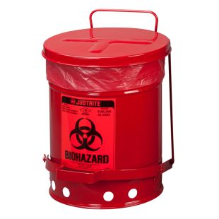 Justrite 05910R - 6 Gallon Red Biohazard Waste Can