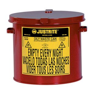 Justrite 09200 - 2 Gallon Red Oily Waste Can - Hand Operated
