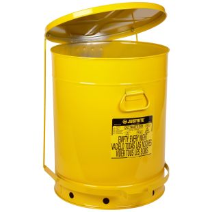 Justrite Yellow Foot-Operated Oily Waste Cans