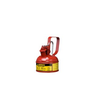Justrite 10001 1 Pint Type I Red Steel Safety Can with Trigger Handle, Stainless Steel Flame Arrester & Self-Close Lid - Gas