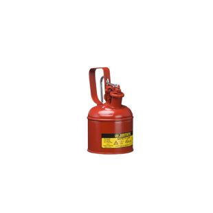Justrite 10101 1 Quart Type I Red Steel Safety Can with Trigger Handle, Stainless Steel Flame Arrester & Self-Close Lid - Gas