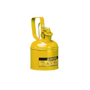 Justrite 10111 1 Quart Type I Yellow Steel Safety Can with Trigger Handle, Stainless Steel Flame Arrester & Self-Close Lid - Diesel