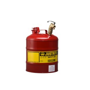Justrite 7150157 Type I Steel Dispensing Safety Can with Top Industrial Style Brass Faucet and Stainless Steel Flame Arrester - 5 Gallon