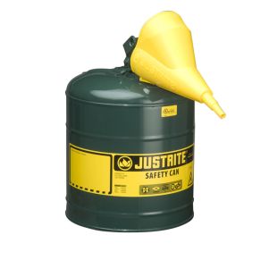 Justrite 7150410 - 5 Gallon Type I Green Safety Oil Can with Funnel