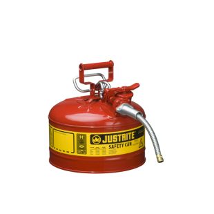 Justrite 7225120 - 2.5 Gallon Type 2 AccuFlow Red Safety Gas Can 5/8" Hose