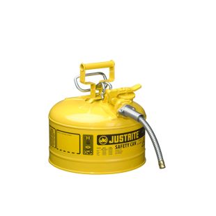 Justrite 7225220 - 2.5 Gallon Type 2 AccuFlow Yellow Safety Diesel Can 5/8" Hose