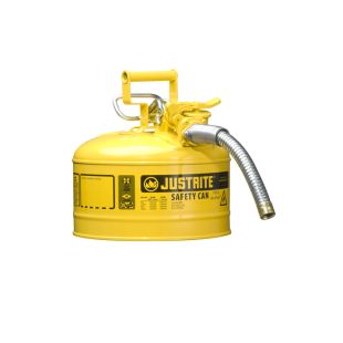 Justrite 7225230 - 2.5 Gallon Type 2 AccuFlow Yellow Safety Diesel Can 1" Hose