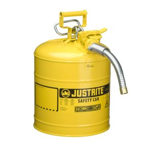 Justrite 7250230 - 5 Gallon Type 2 AccuFlow Yellow Safety Diesel Can 1" Hose
