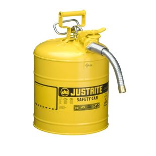 Justrite 7250230 - 5 Gallon Type 2 AccuFlow Yellow Safety Diesel Can 1" Hose