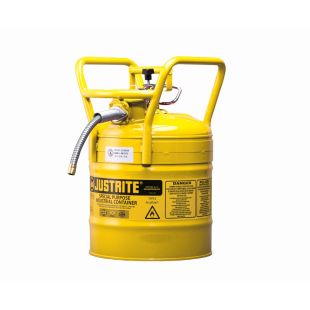 Justrite 7350210 Type 2 Accuflow D.O.T. Yellow Steel Safety Can for Diesel - 5 Gallon - 5/8" Metal Hose